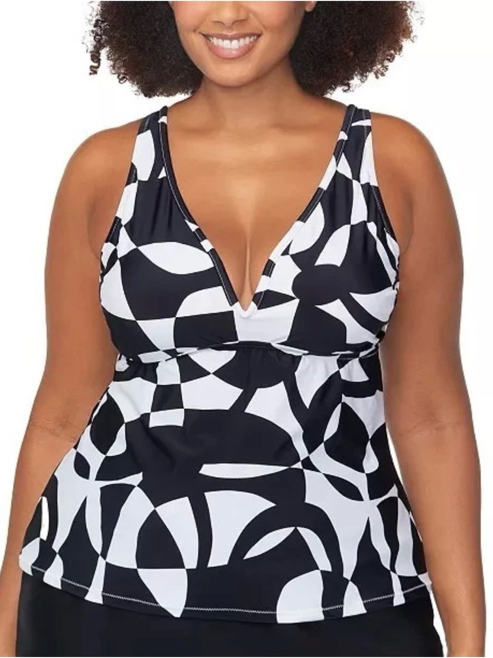 Raisins Black and White Graphic V-Neck Tankini Top